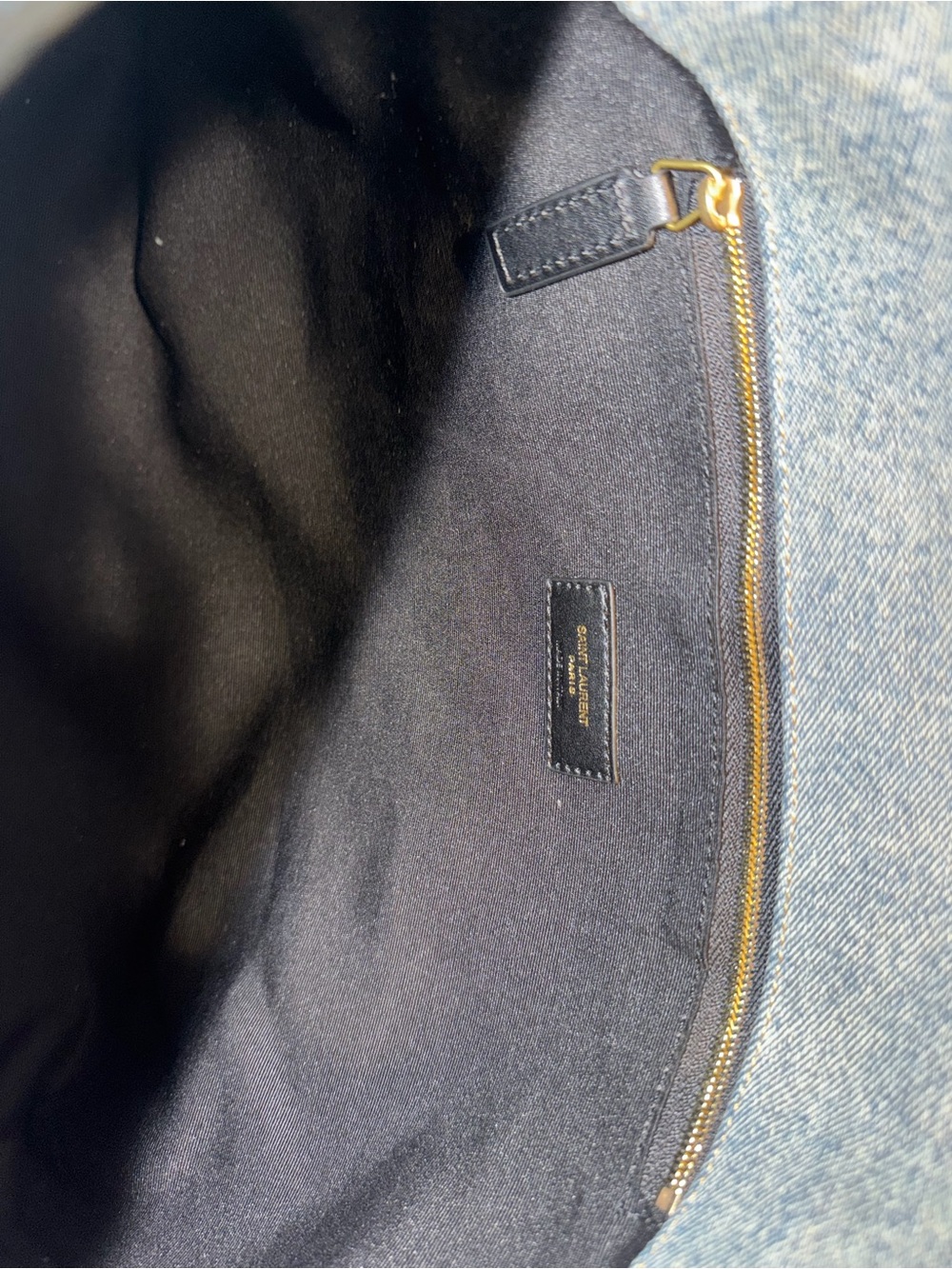Yves Saint Laurent Quilted Denim Shoulder Bag with Gold Logo and Brown Trim - Picture 6 of 6